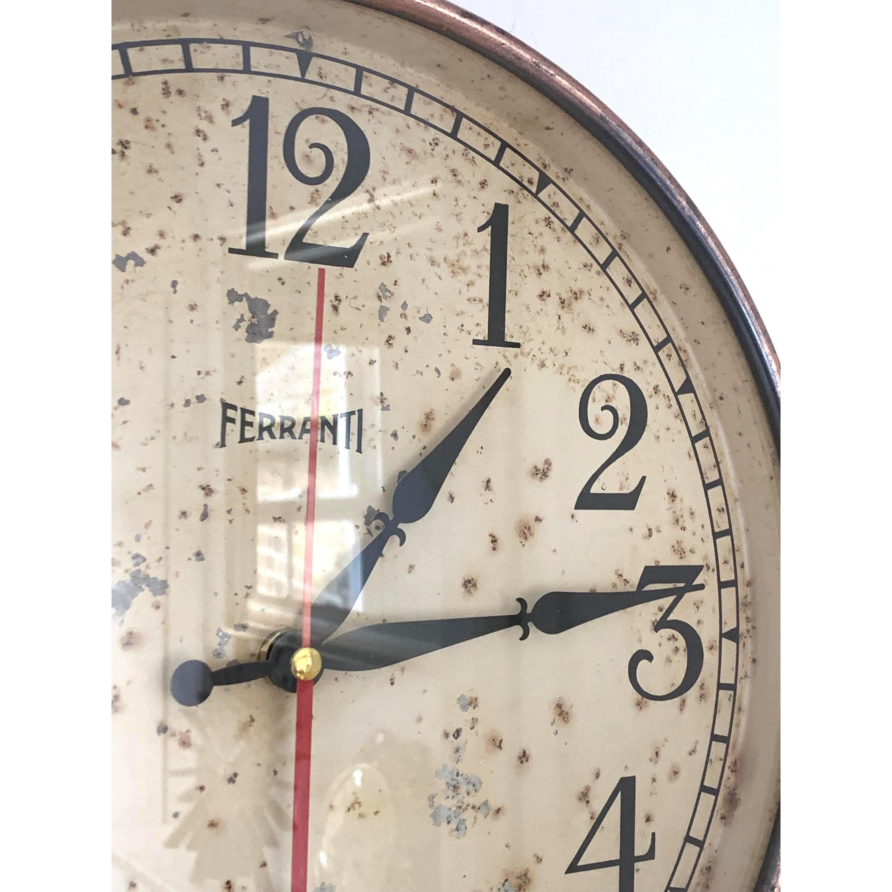 1940s Ferranti Copper Wall Clock – Rare Art Deco Industrial British Timepiece