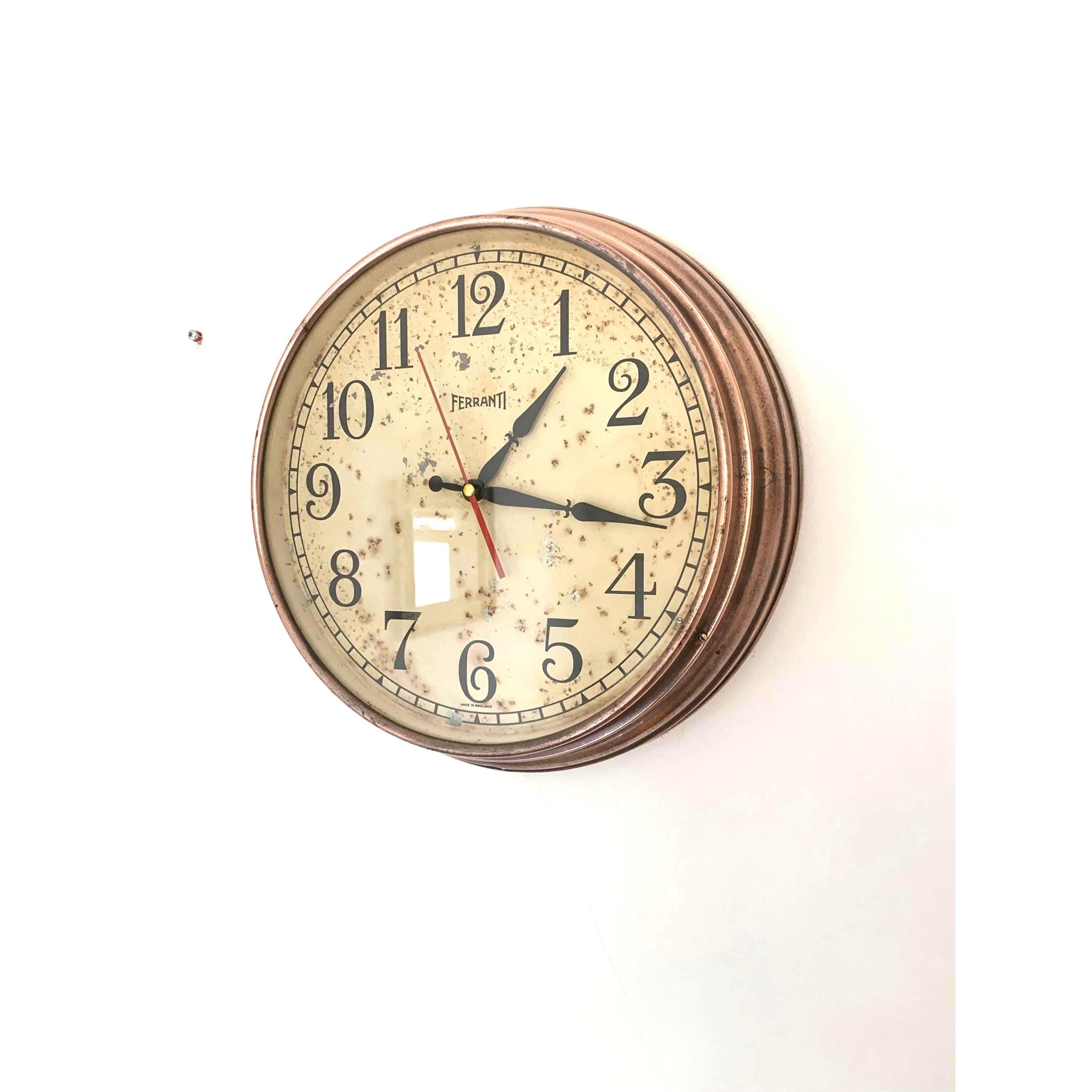 1940s Ferranti Copper Wall Clock – Rare Art Deco Industrial British Timepiece