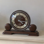 1940s Metamec Art Deco Mantel Clock – Vintage Wooden Shelf Clock, Quartz Movement