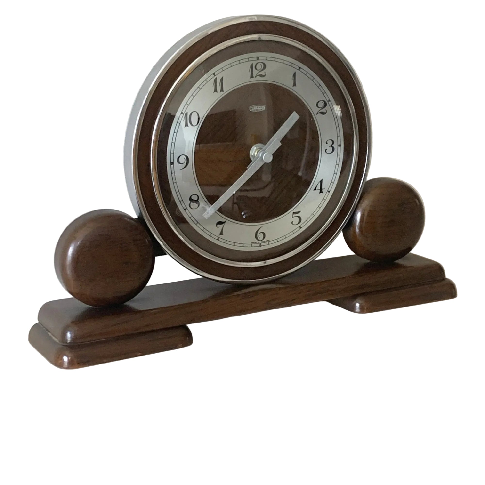 1940s Metamec Art Deco Mantel Clock – Vintage Wooden Shelf Clock, Quartz Movement
