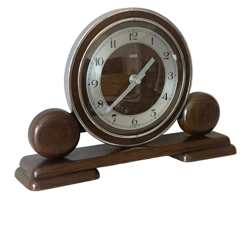1940s Metamec Art Deco Mantel Clock – Vintage Wooden Shelf Clock, Quartz Movement