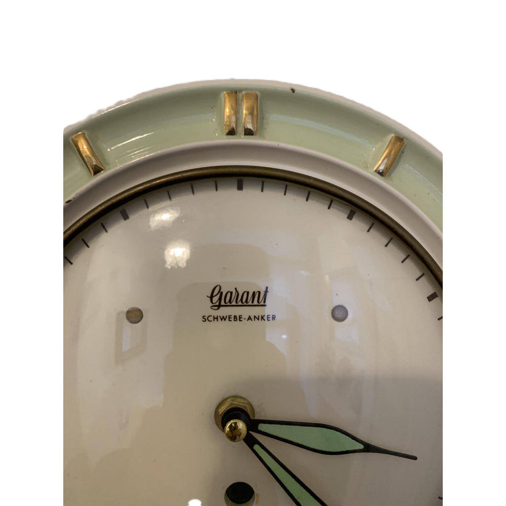1950s Garant Schwebe-Anker Ceramic Wall Clock – Mint Green, West Germany, Mid Century Modern.