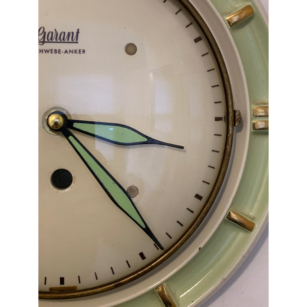 1950s Garant Schwebe-Anker Ceramic Wall Clock – Mint Green, West Germany, Mid Century Modern.