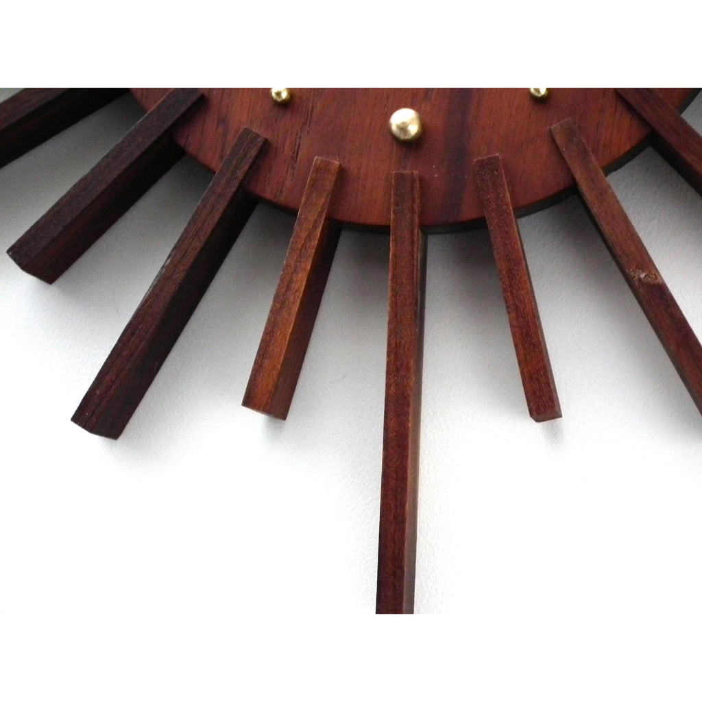 1960s Acctim Teak Sunburst Clock – Mid Century Modern Starburst Wall Decor