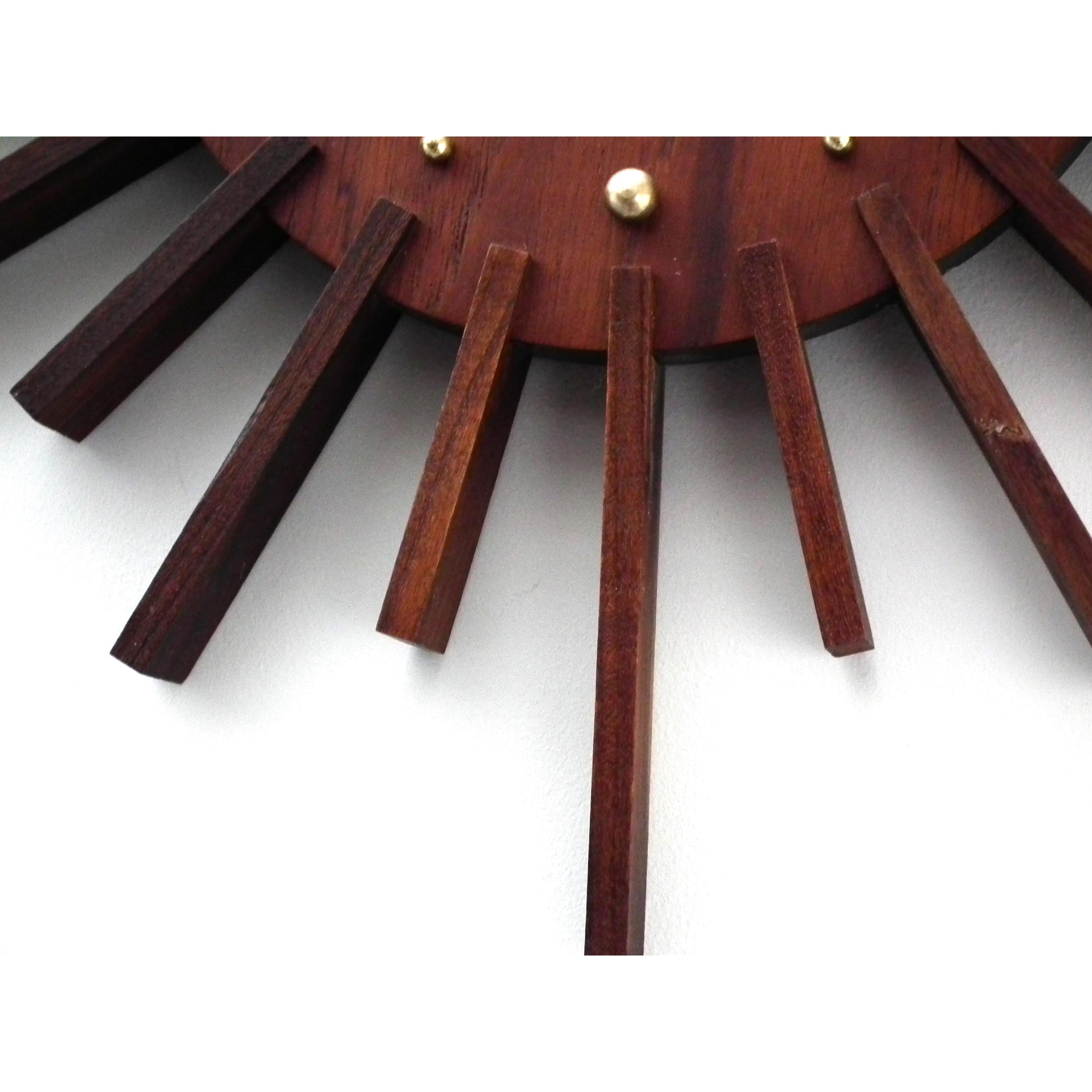 1960s Acctim Teak Sunburst Clock – Mid Century Modern Starburst Wall Decor