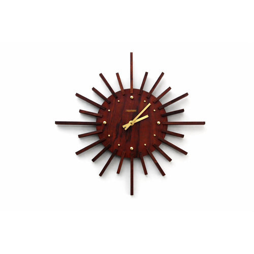 1960s Acctim Teak Sunburst Clock – Mid Century Modern Starburst Wall Decor