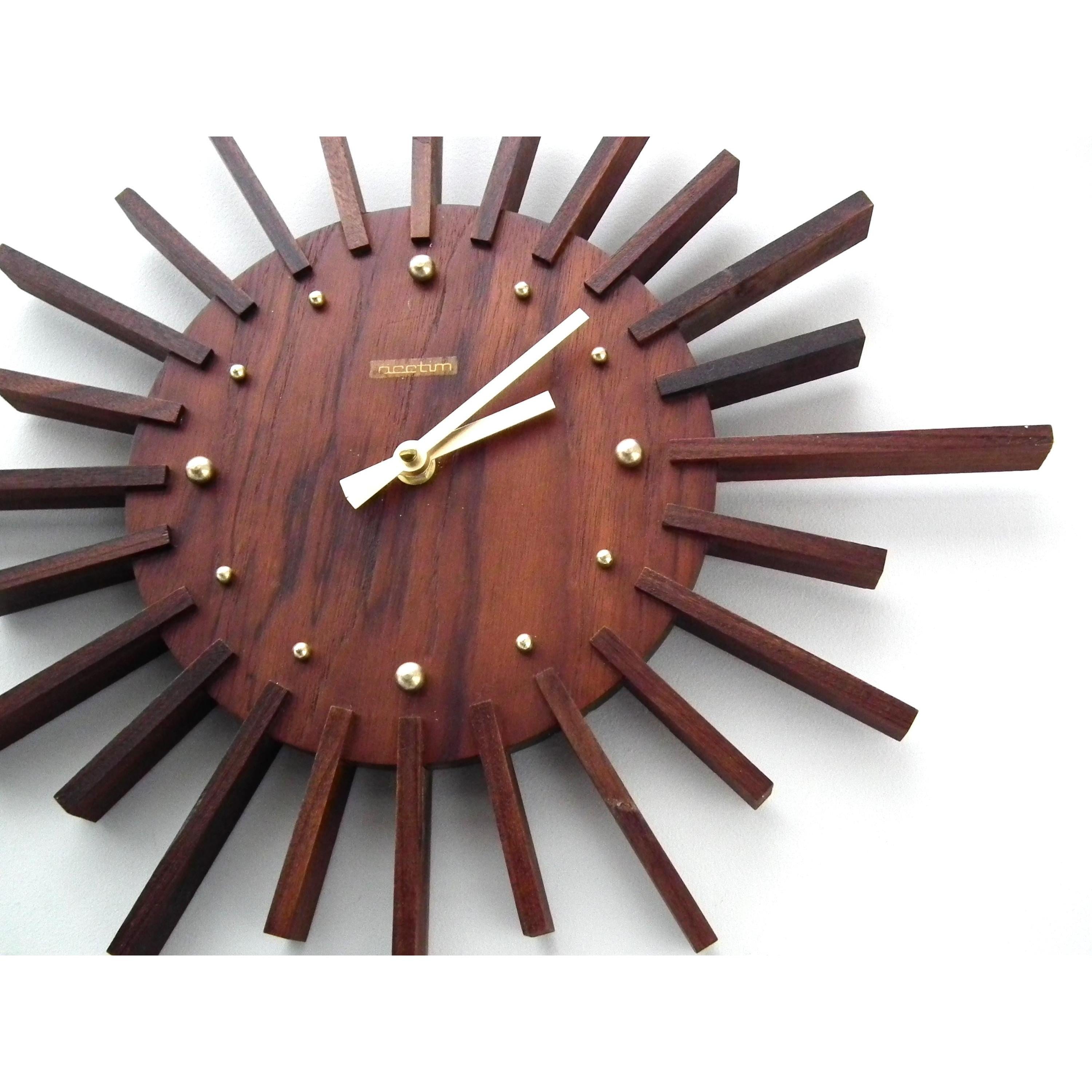 1960s Acctim Teak Sunburst Clock – Mid Century Modern Starburst Wall Decor