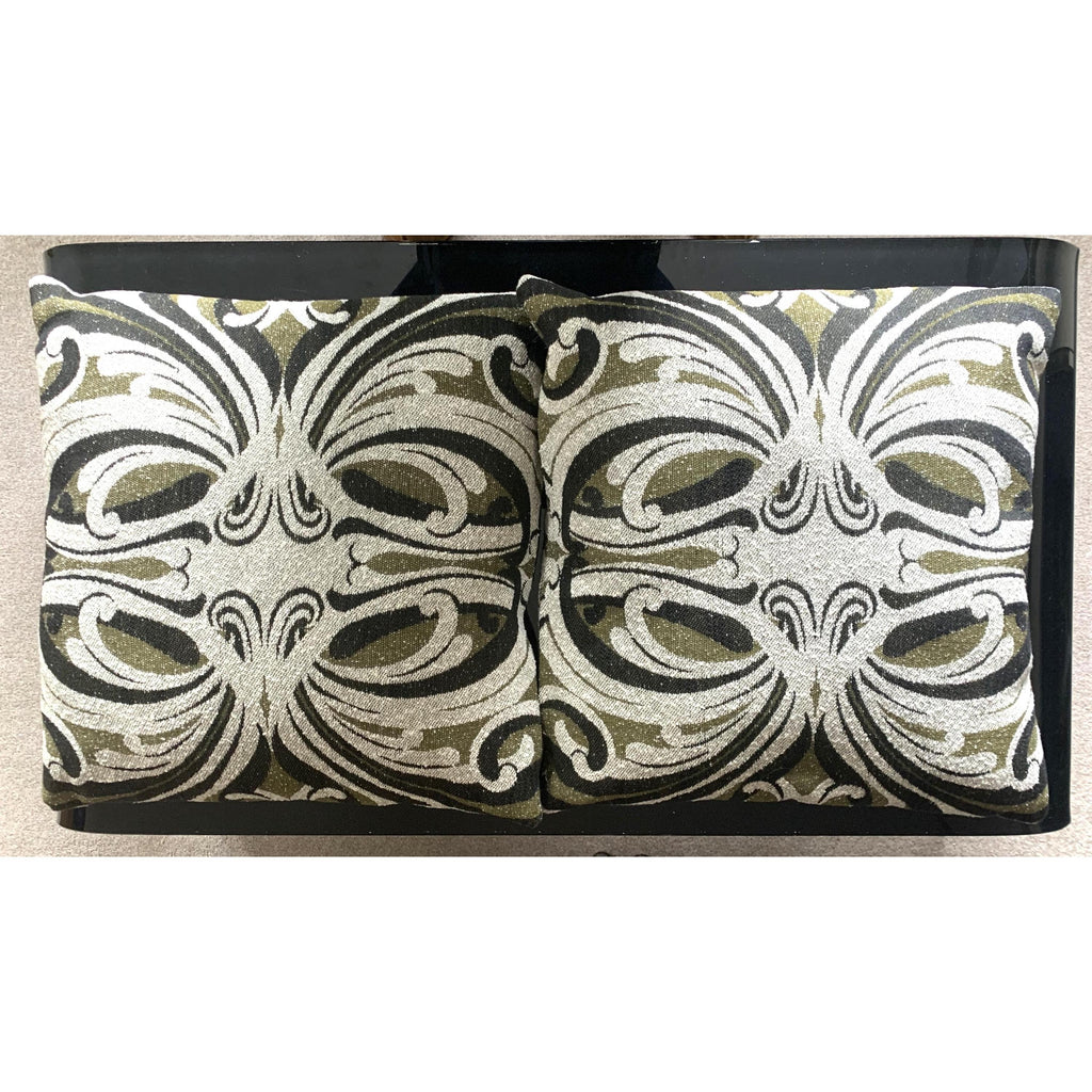 1960s Jacquard Cushion Covers – Olive Green Ivory Damask Textile Pair