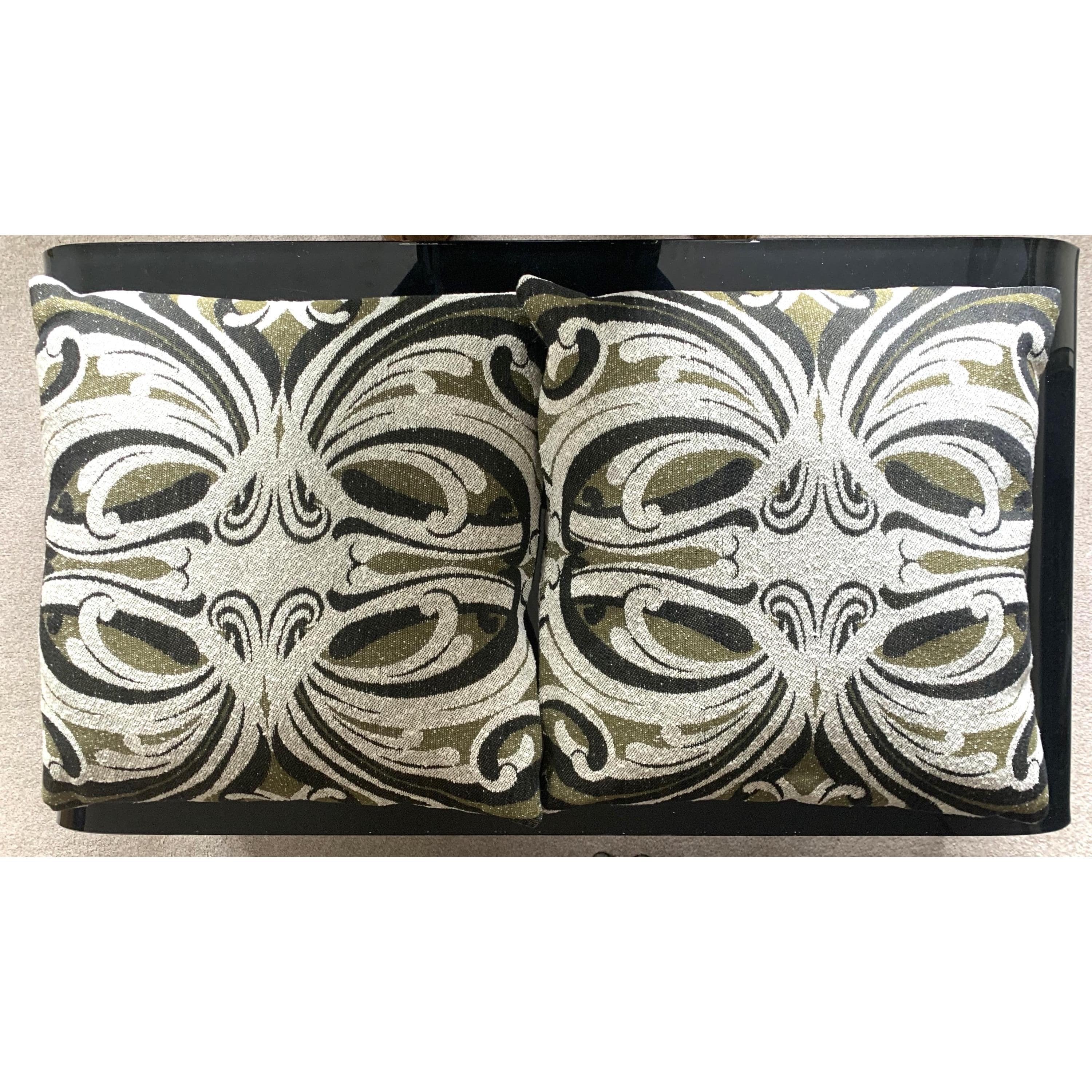 1960s Jacquard Cushion Covers – Olive Green Ivory Damask Textile Pair