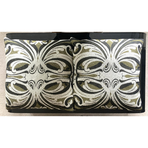 1960s Jacquard Cushion Covers – Olive Green Ivory Damask Textile Pair