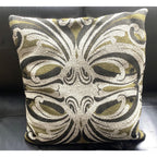 1960s Jacquard Cushion Covers – Olive Green Ivory Damask Textile Pair