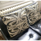 1960s Jacquard Cushion Covers – Olive Green Ivory Damask Textile Pair