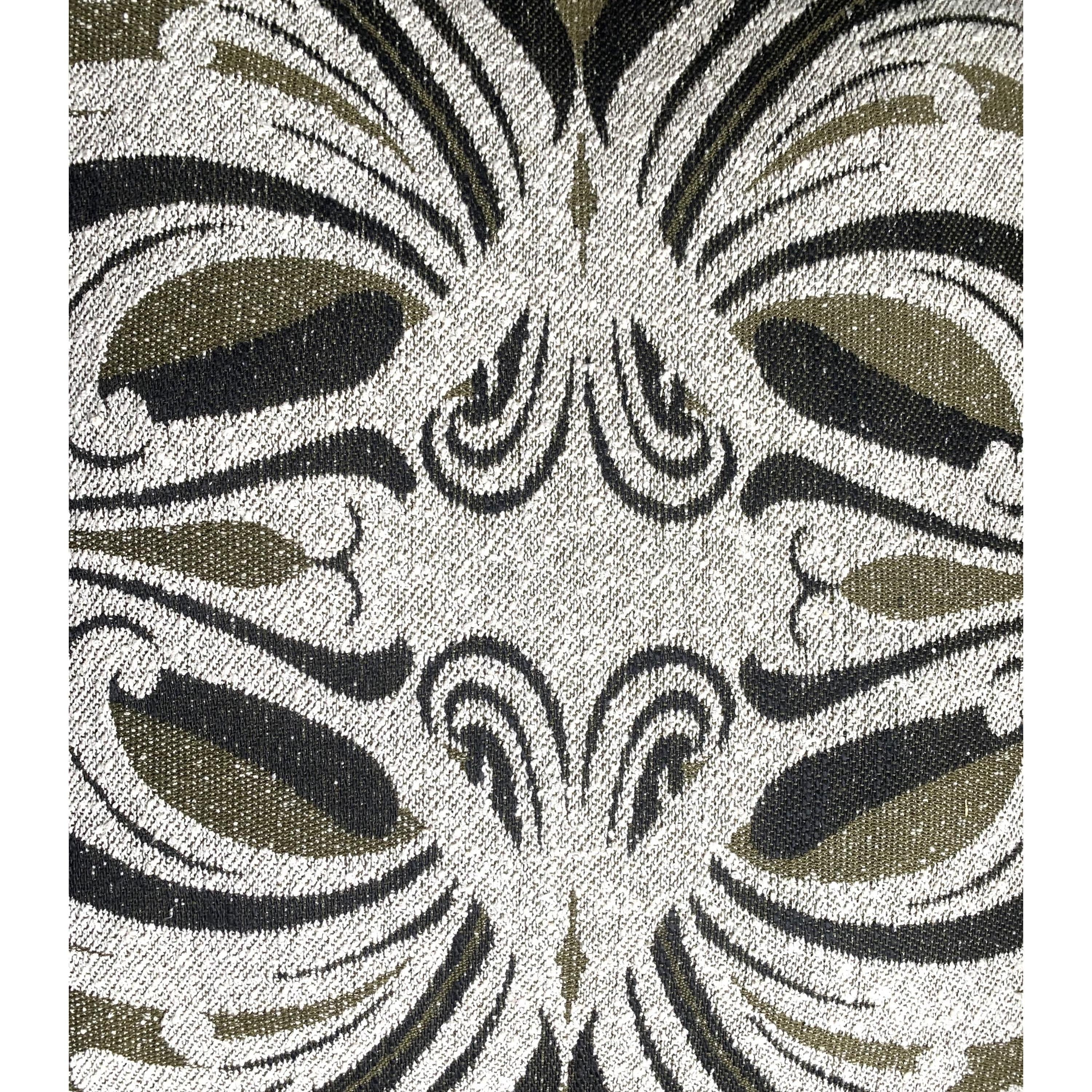 1960s Jacquard Cushion Covers – Olive Green Ivory Damask Textile Pair
