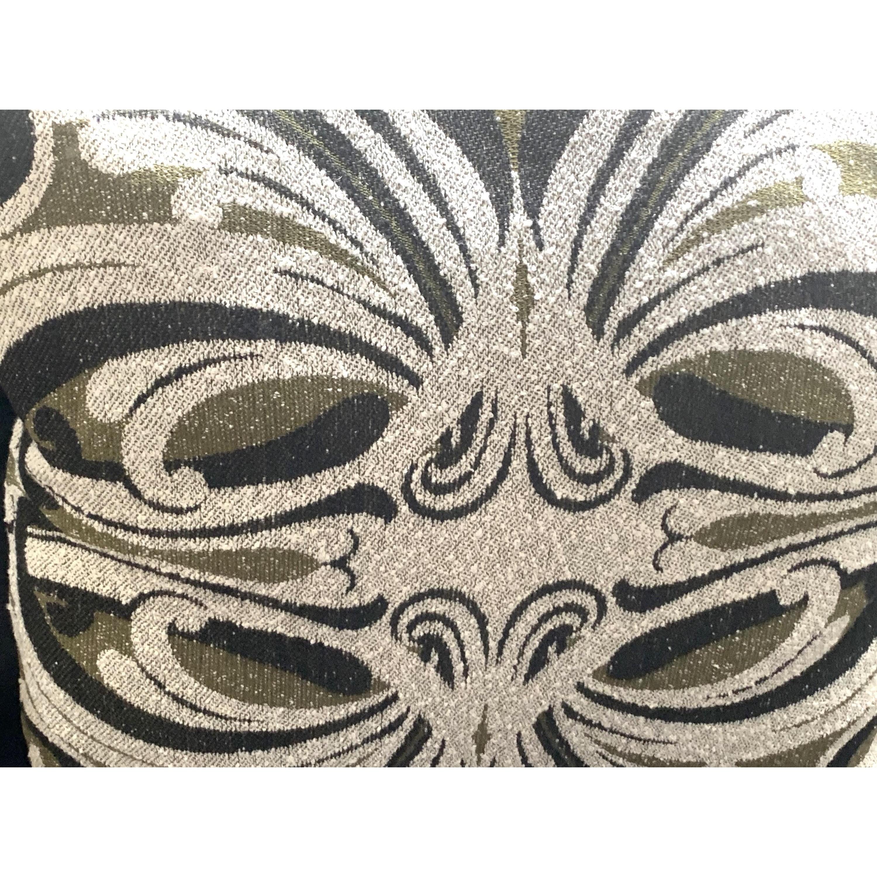 1960s Jacquard Cushion Covers – Olive Green Ivory Damask Textile Pair