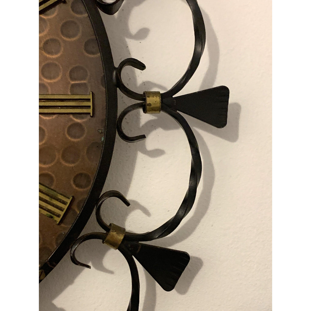 1960s Junghans Electronic Wall Clock – Wrought Iron Scrollwork Copper Dial West Germany Mid Century Modern