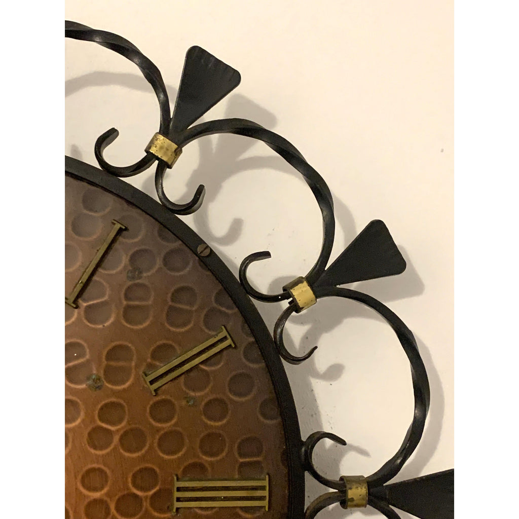 1960s Junghans Electronic Wall Clock – Wrought Iron Scrollwork Copper Dial West Germany Mid Century Modern