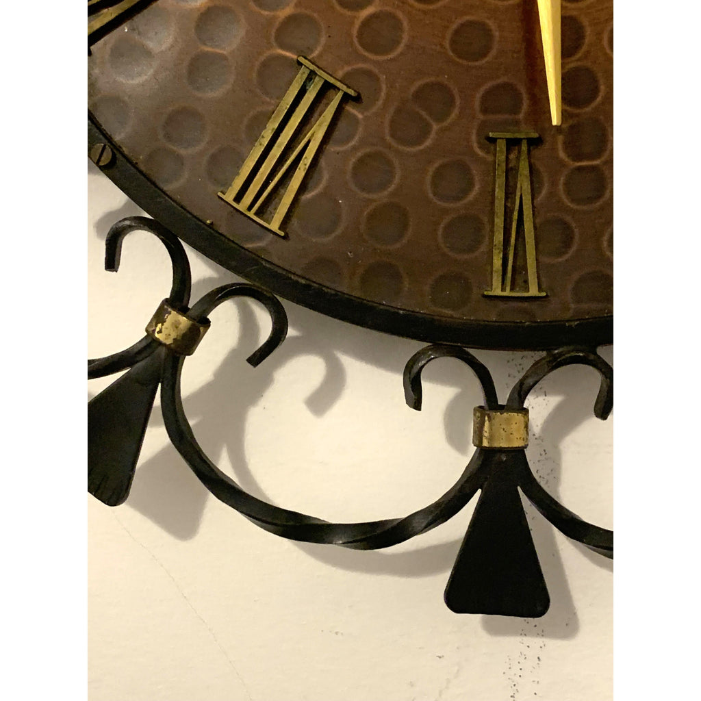 1960s Junghans Electronic Wall Clock – Wrought Iron Scrollwork Copper Dial West Germany Mid Century Modern