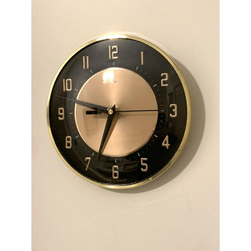 1960s Metamec Black Copper Wall Clock – Mid Century Modern Brass Bezel