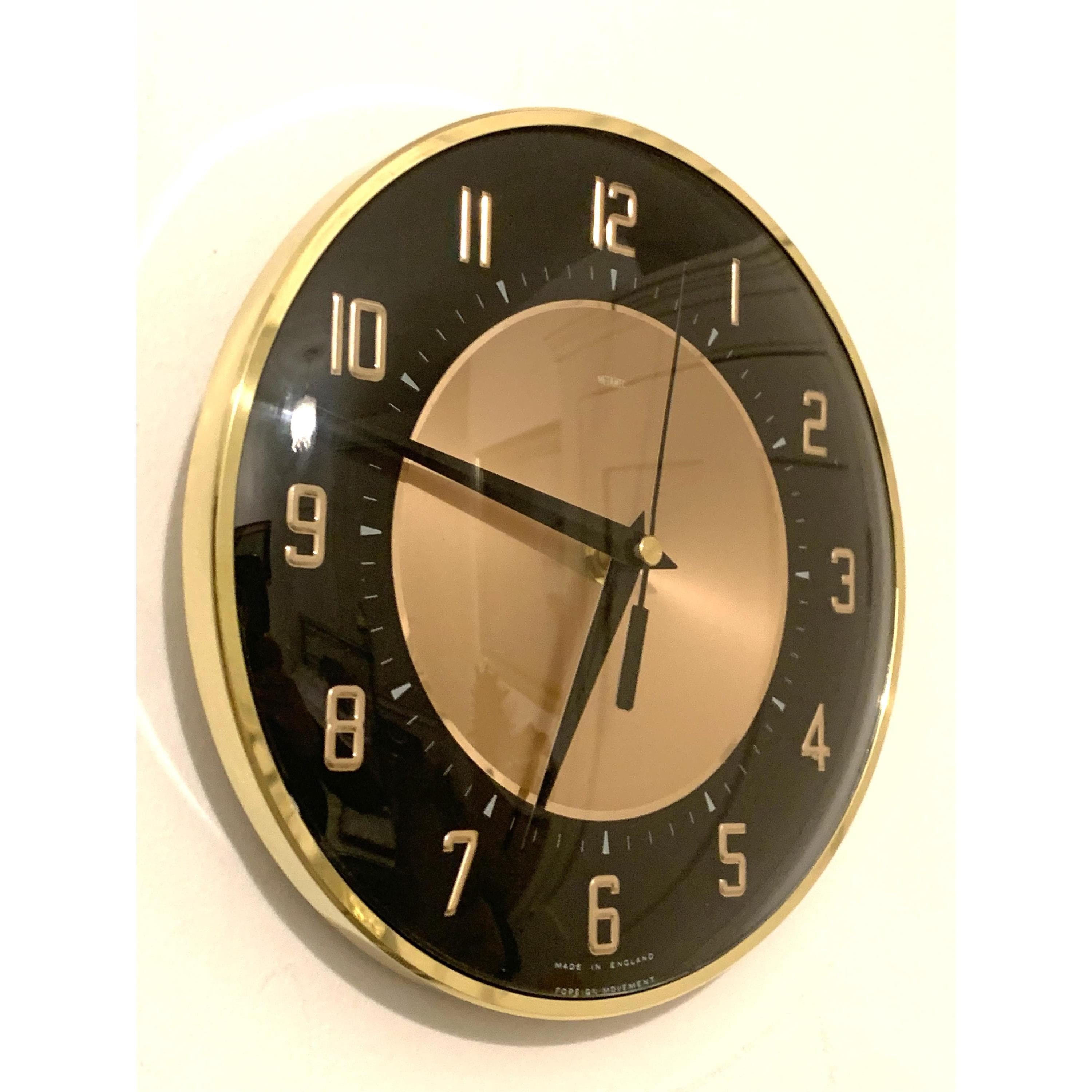 1960s Metamec Black Copper Wall Clock – Mid Century Modern Brass Bezel