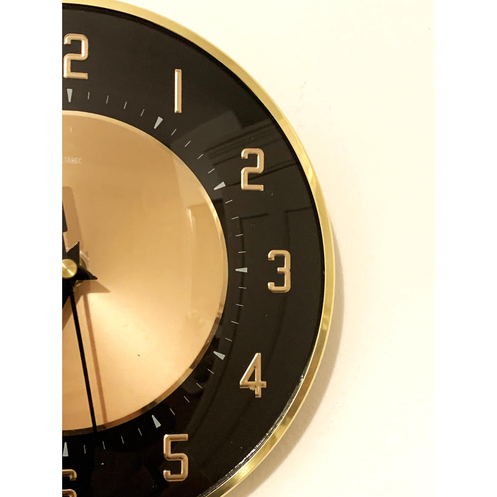 1960s Metamec Black Copper Wall Clock – Mid Century Modern Brass Bezel