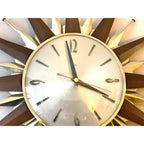 1960s Metamec Teak Brass Sunburst Clock – Mid Century Modern Wall Art