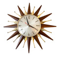 1960s Metamec Teak Brass Sunburst Clock – Mid Century Modern Wall Art