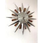 1960s Metamec Teak Nickel Sunburst Clock – Rare Eames Era Mid Century Modern Wall Art