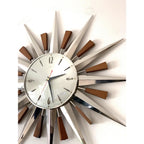 1960s Metamec Teak Nickel Sunburst Clock – Rare Eames Era Mid Century Modern Wall Art
