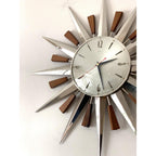 1960s Metamec Teak Nickel Sunburst Clock – Rare Eames Era Mid Century Modern Wall Art