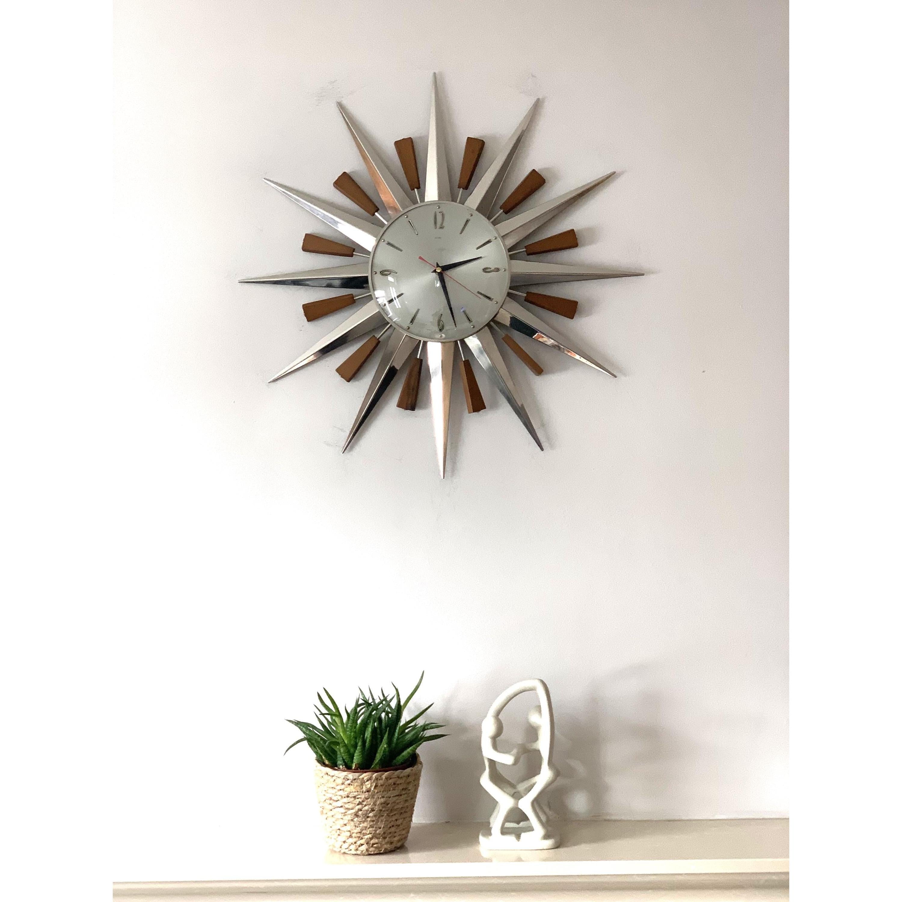 1960s Metamec Teak Nickel Sunburst Clock – Rare Eames Era Mid Century Modern Wall Art