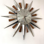 1960s Metamec Teak Nickel Sunburst Clock – Rare Eames Era Mid Century Modern Wall Art
