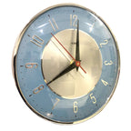 1960s Metamec Wall Clock Blue Silver Bakelite Kitchen Clock Quartz 7 Inch