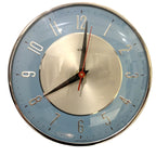 1960s Metamec Wall Clock Blue Silver Bakelite Kitchen Clock Quartz 7 Inch