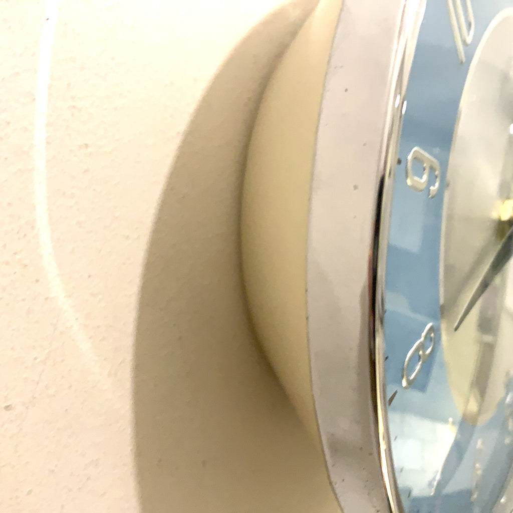 1960s Metamec Wall Clock Blue Silver Bakelite Kitchen Clock Quartz 7 Inch