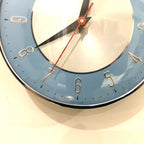 1960s Metamec Wall Clock Blue Silver Bakelite Kitchen Clock Quartz 7 Inch