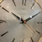 1960s Metamec Wall Clock – Satin Silver, Gold Baton Markers, Brass Bezel, Mid Century Modern
