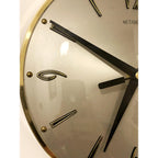 1960s Metamec Wall Clock – Satin Silver, Gold Baton Markers, Brass Bezel, Mid Century Modern