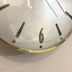 1960s Metamec Wall Clock – Satin Silver, Gold Baton Markers, Brass Bezel, Mid Century Modern