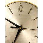 1960s Metamec Wall Clock – Satin Silver, Gold Baton Markers, Brass Bezel, Mid Century Modern