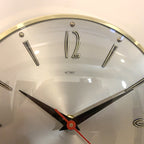 1960s Metamec Wall Clock – Satin Silver, Gold Baton Markers, Brass Bezel, Mid Century Modern