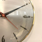 1960s Metamec Wall Clock – Satin Silver, Gold Baton Markers, Brass Bezel, Mid Century Modern