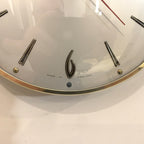 1960s Metamec Wall Clock – Satin Silver, Gold Baton Markers, Brass Bezel, Mid Century Modern