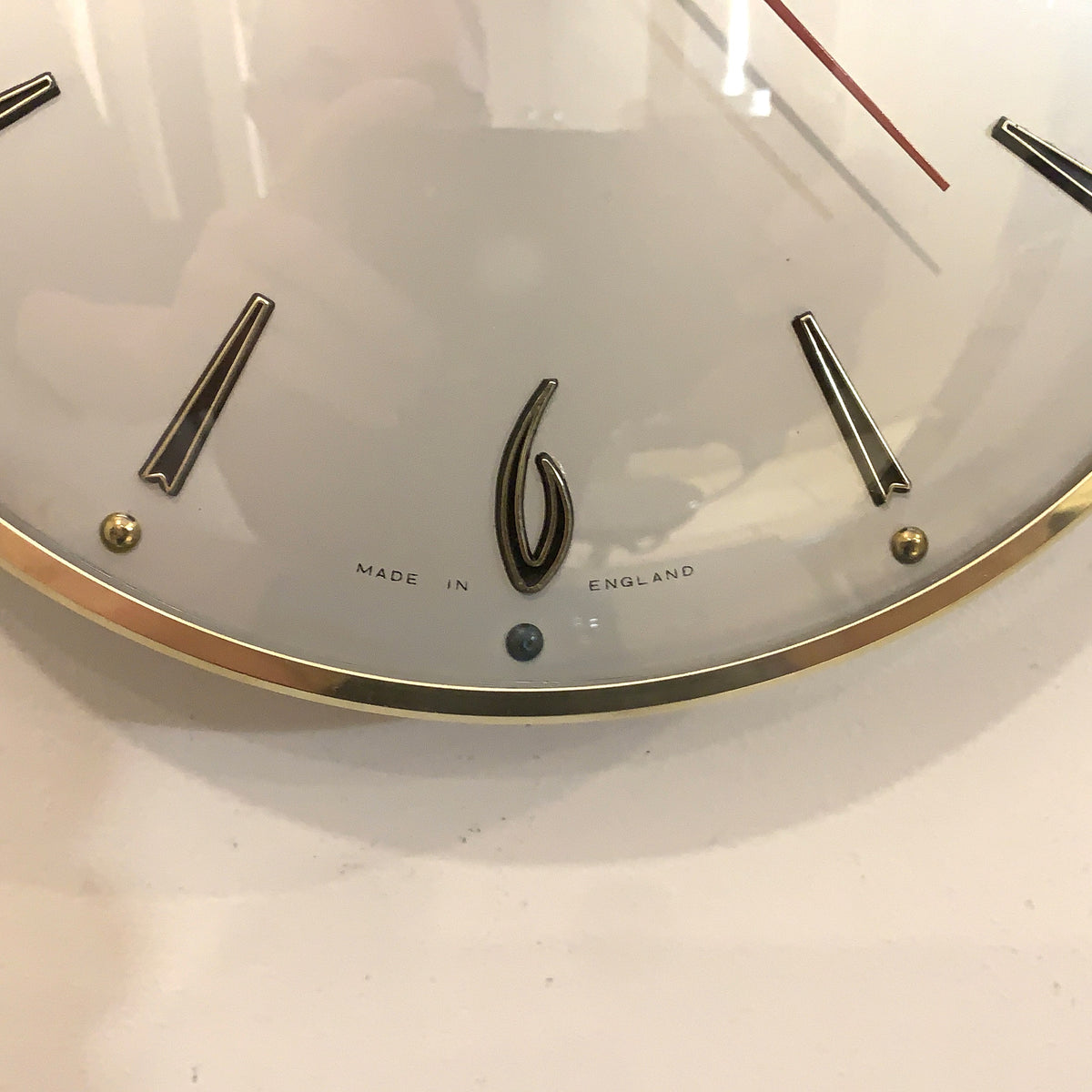 1960s Metamec Wall Clock – Satin Silver, Gold Baton Markers, Brass Bezel, Mid Century Modern