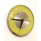 1960s Metamec Yellow Wall Clock – Silver Centre, Raised Numerals, Mid Century Modern