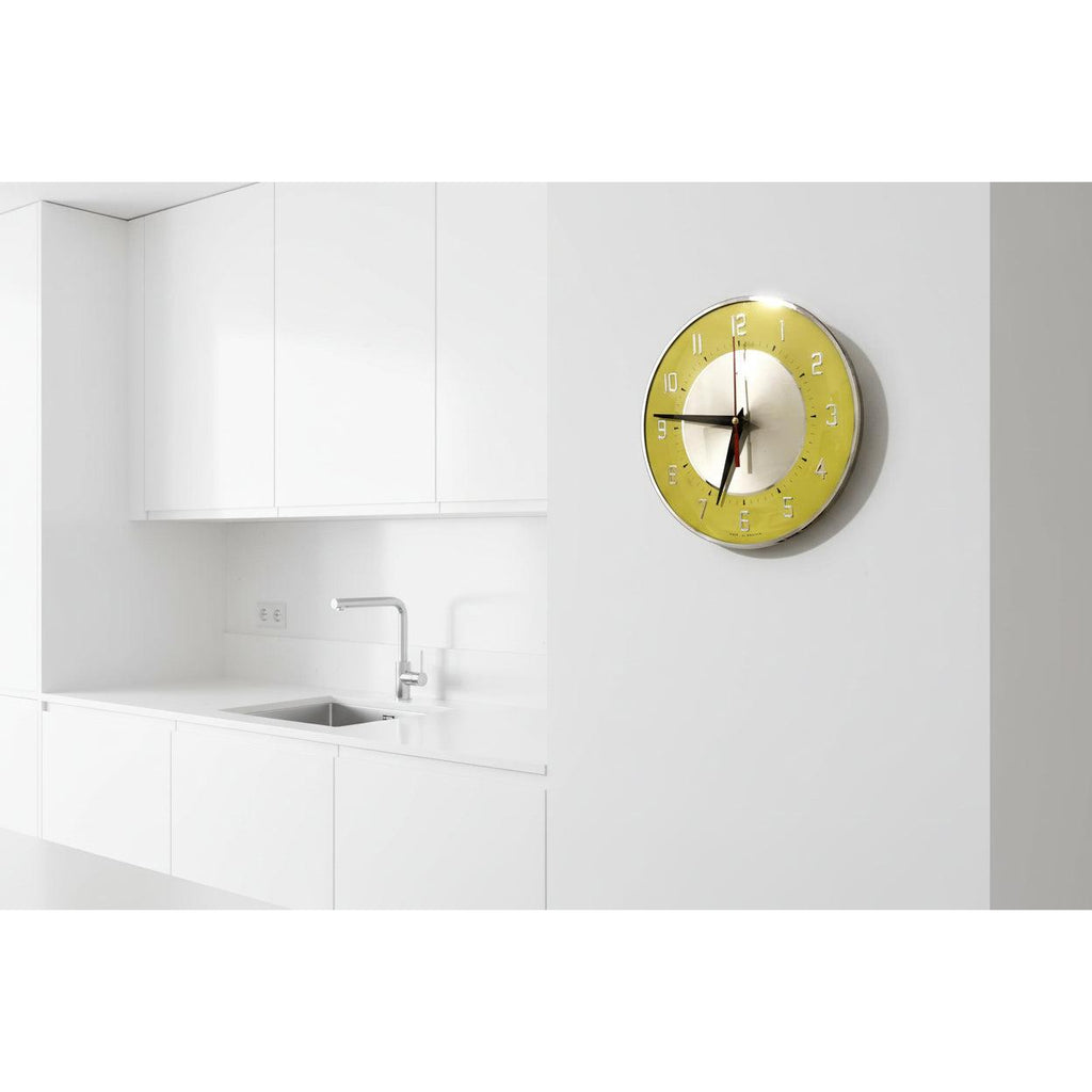 1960s Metamec Yellow Wall Clock – Silver Centre, Raised Numerals, Mid Century Modern