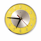1960s Metamec Yellow Wall Clock – Silver Centre, Raised Numerals, Mid Century Modern
