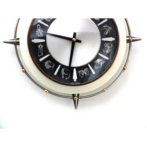 1960s Metamec Zodiac Wall Clock – Atomic Starburst Mid Century Modern Brass Bezel