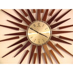 1960s Seth Thomas Teak Sunburst Clock – Large Mid Century Modern Starburst Wall Clock