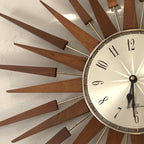 1960s Seth Thomas Teak Sunburst Clock – Large Mid Century Modern Starburst Wall Clock