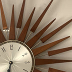 1960s Seth Thomas Teak Sunburst Clock – Large Mid Century Modern Starburst Wall Clock